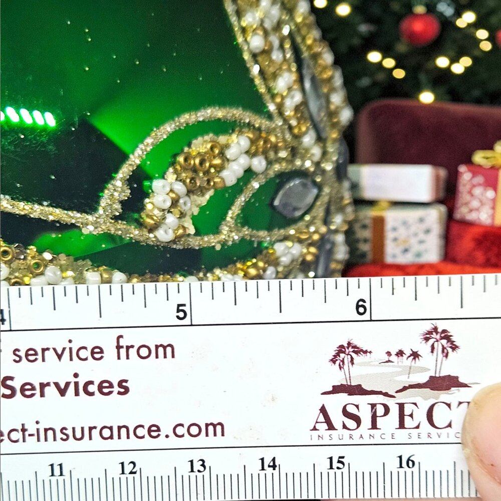 6” Emerald Green Jeweled Christmas Ornament Gold Beaded Luxe Decor - Picture 6 of 8